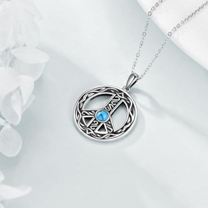 VONALA Sterling Silver Necklace Moss Agate/Turquoise/Larimar/Aquamarine/Opal/Black Onyx/Rose Quartz/Moonstone Pendant Teardrop Necklace Jewelry Gift for Women - style: Peace Sign