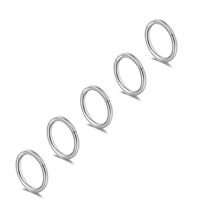 Lantine Nose Rings Hoops set for Women Set 316L Surgical Steel Septum Rings Rook Daith Tragus Piercing Jewelry Hinged Cartilage Hoop Earrings - color: 5Pcs Steel, size: 20G 6mm