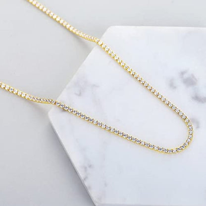 HERIER Tennis Necklace for Women 14K Gold Plated or Silver Rhinestone Choker Necklaces Dainty Zirconia Cut Faux Diamond chain 3mm - color: Gold-tennis