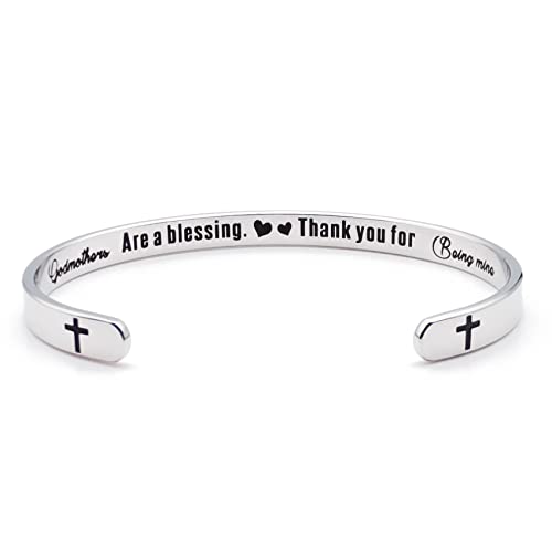 Dczosily Inspirational Bracelets for Women Stainless Steel Cuff Bracelet Engraved Jewelry Motivational Bangles Personalized Gifts for Best Friend/Mom - style: Christian-Godmothers Are a blessing. Thank you for Being mine