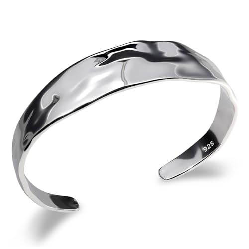 Thin Cuff Bracelet Vintage Hammered Texture Style Statement Open Bangle Chunky Bracelets for Women Silver & Gold - color: Silver