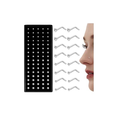 LOLIAS 80-160Pcs Surgical Steel Nose Rings Studs for Women Hypoallergenic | Straight or L Shaped Small Nose Studs Pin,Hypoallergenic 20G 22G Tiny Bone Nose Piercing Jewelry, 1.5/2/2.5/3 mm CZ Mix - color: 80Pcs 20G L shaped（white）