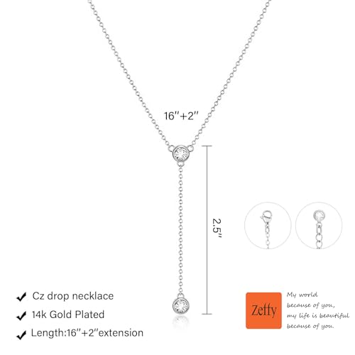 Zeffy Diamond Necklaces for Women, Dainty Gold Necklace 18k Gold Plated Layered Necklaces Simple Gold CZ Diamond Pendant Necklaces for Women Trendy Jewelry Gifts for Girls - color: Silver CZ Y Necklace