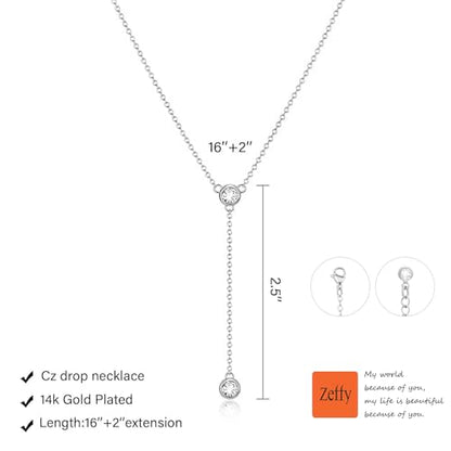 Zeffy Diamond Necklaces for Women, Dainty Gold Necklace 18k Gold Plated Layered Necklaces Simple Gold CZ Diamond Pendant Necklaces for Women Trendy Jewelry Gifts for Girls - color: Silver CZ Y Necklace