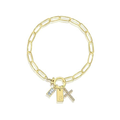 Initial Cross Charm Bracelet, 18K Gold Plated Dainty Paperclip Link Chain Bracelets for Women, Non Tarnish, A-Z Letter Bracelet Personalized Gifts Gold Jewelry for Women - color: Letter-S