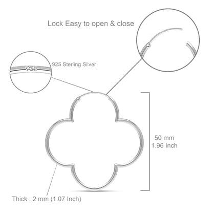 LeCalla 925 Sterling Silver Clover Hoop Earrings for Women | Lightweight Endless Clover Flower Shaped Earrings | Quatrefoil Open Hoop Earring Jewelry Gifts for Women - color: Clover Hoop - Silver 50MM(Large)