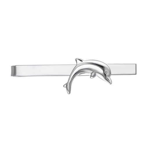 Silver Tie Clip for Mens Stainless Steel Novelty Feather Bat Bee Tie Bar Suitable For Necktie Bar Clip - style: Dolphins Tie Clip
