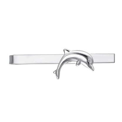 Silver Tie Clip for Mens Stainless Steel Novelty Feather Bat Bee Tie Bar Suitable For Necktie Bar Clip - style: Dolphins Tie Clip