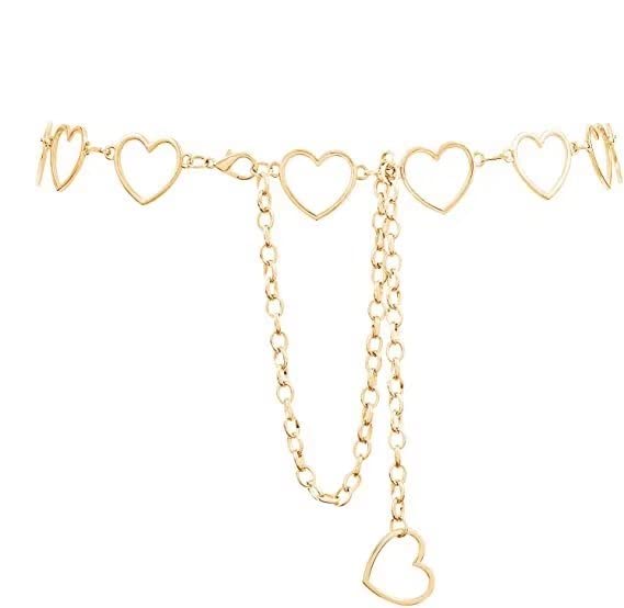 Fashion Long Tassel Metal Waist Chain Women Adjustable Body Link Belts Body Belly Jewelry for Jeans Dresses Sun Gold Plated - color: Hearts Gold