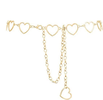 Fashion Long Tassel Metal Waist Chain Women Adjustable Body Link Belts Body Belly Jewelry for Jeans Dresses Sun Gold Plated - color: Hearts Gold