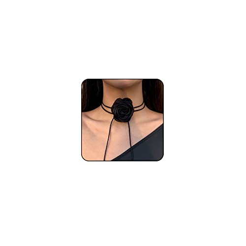 Rose Black Velvet Floral Choker Necklace - Camellia Daisy Rosette - Spring Summer Flower Jewelry - color: Black