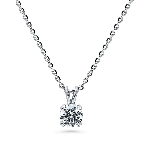 BERRICLE Sterling Silver CZ Solitaire Pendant Necklace for Women, Gold Flashed, Cubic Zirconia - Asscher, Emerald, Heart Shaped, Princess, Round Cut - style: Round Cut