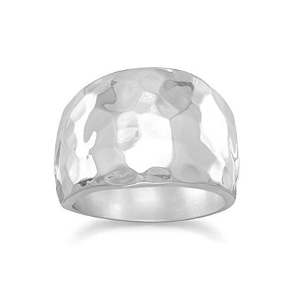 Cigar Band Ring Hammered Sterling Silver