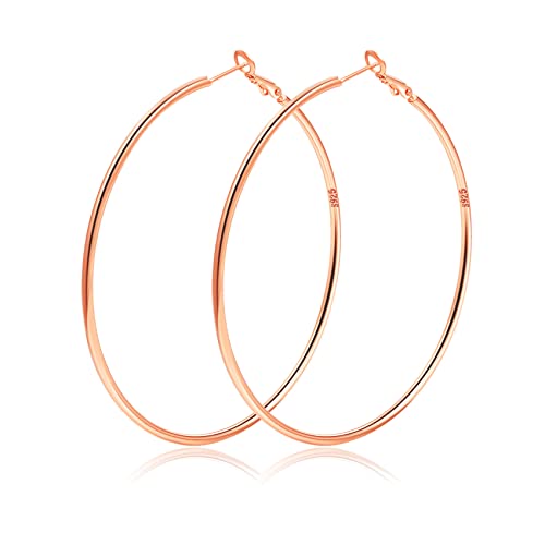 2mm Sterling Silver Big Hoop Earrings For Women - Large Hypoallergenic Circle Endless Thin Oversize Silver Hoops - color: Rose Gold,70mm