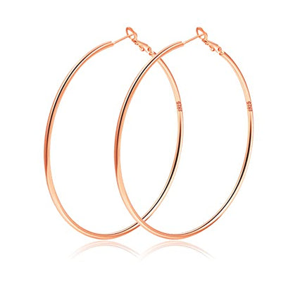 2mm Sterling Silver Big Hoop Earrings For Women - Large Hypoallergenic Circle Endless Thin Oversize Silver Hoops - color: Rose Gold,70mm
