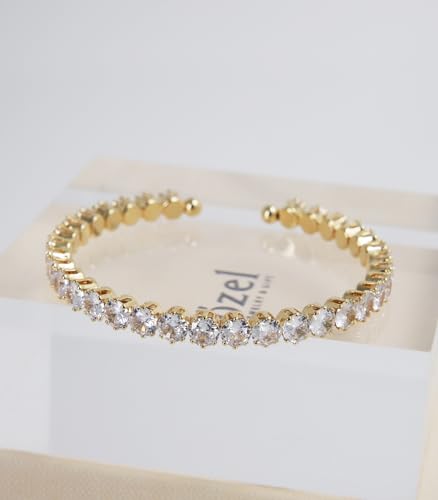 OZEL – Women’s Gold Cuff Bracelets – 18K Gold Plated Textured Bangles with Multi-Color Crystal & Rhinestone Accents – Layered Stacking Jewelry - color: 2C0380