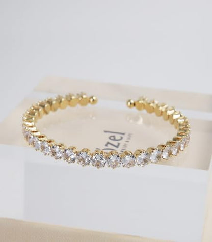 OZEL – Women’s Gold Cuff Bracelets – 18K Gold Plated Textured Bangles with Multi-Color Crystal & Rhinestone Accents – Layered Stacking Jewelry - color: 2C0380