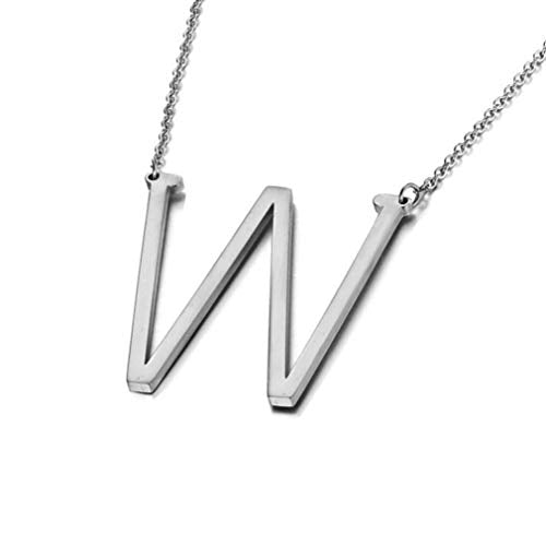 MOMOL Sideways Initial Necklace 18K Gold Plated Stainless Steel Large Big Letters Pendant Necklace Script Name Monogram Necklaces for Women - color: W