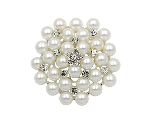 COLORFUL BLING Elegant Imitation Pearl Floral Crystal Brooch Pin for Wedding Bridal Fashion Jewelry - color: Silver