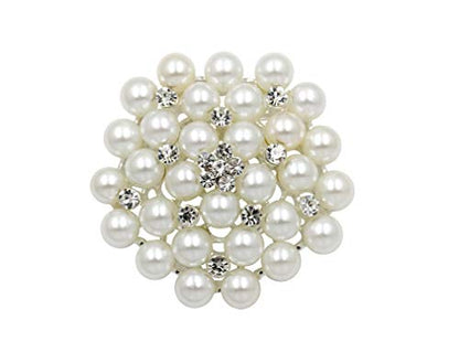 COLORFUL BLING Elegant Imitation Pearl Floral Crystal Brooch Pin for Wedding Bridal Fashion Jewelry - color: Silver