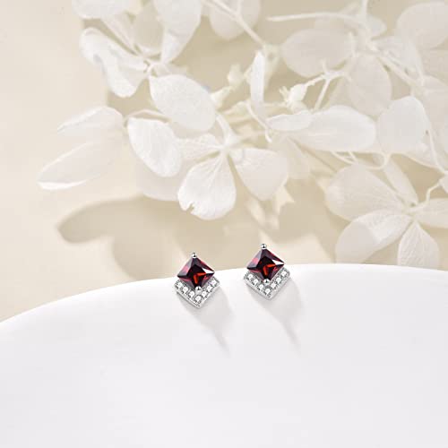 Birthstone Stud Earrings Sterling Silver Square Created Crystal Earrings Cubic Zirconia Hypoallergenic Piercing Jewelry Small Gifts for Women Mothers - color: Jan-Granet