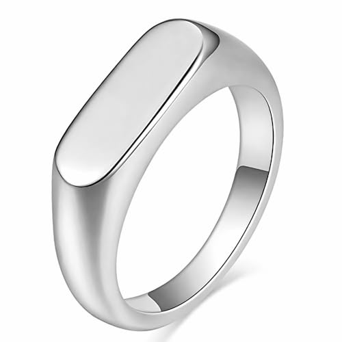 MYNENEY Stainless Steel Square Shape Signet for Men Statement Ring - color: Silver