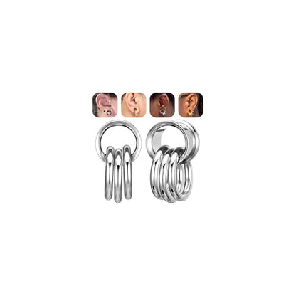 1 Pair Ear Guages with Rings 316L Stainless Steel Saddle Plugs for Ears Hypoallergenic Hoop Earrings Weights Stretchers Ears Tunnels Expander Piercing 0G 00G 1/2" 9/16" - color: Silver;1/2"(12mm)