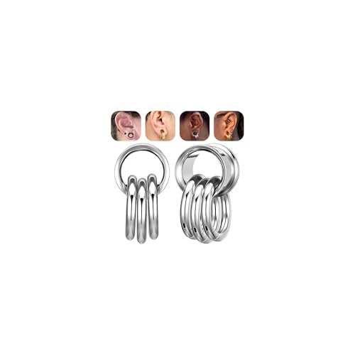 1 Pair Ear Guages with Rings 316L Stainless Steel Saddle Plugs for Ears Hypoallergenic Hoop Earrings Weights Stretchers Ears Tunnels Expander Piercing 0G 00G 1/2" 9/16" - color: Silver;1/2"(12mm)