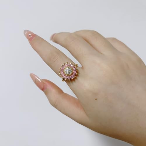 Sunflower Fidget Ring for Women Gold Anxiety Crystal Rings Cubic Zirconia Sunflower Open Adjustable Fidget Ring Spinner Sun Ring for Men Trendy Jewelry - color: fense