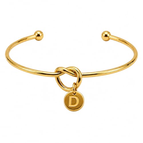 LemonRose Initial Bracelets for Women - Dainty Tie the Knot Letter A-Z 14K Gold Plated for Women Gold Cuff Bracelet for Womens Jewelry Personalized Bridesmaid Proposal Gifts - color: Gold D