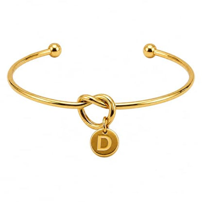 LemonRose Initial Bracelets for Women - Dainty Tie the Knot Letter A-Z 14K Gold Plated for Women Gold Cuff Bracelet for Womens Jewelry Personalized Bridesmaid Proposal Gifts - color: Gold D