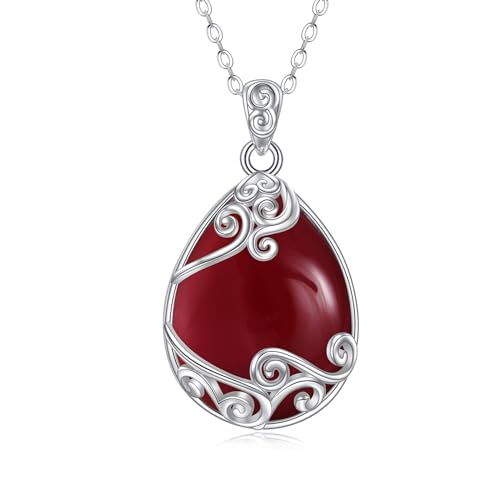 YAFEINI 925 Sterling Silver Moonstone Necklace Filigree Teardrop Pendant Necklace Jewelry for Women Girls - color: BB-Red Agate Filigree Necklace