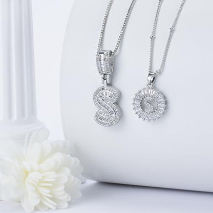 14K Gold Plated Alphabet Necklace Cubic Zirconia Letter Pendant, Personalized Name Jewelry Gift for Women, Customizable A-Z, Birthday/Mothers Day Gifts for Womens - color: White Gold, style: Style-S