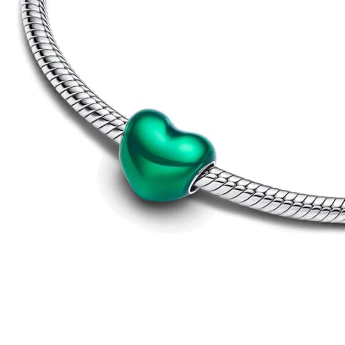 S925 Sterling Silver Enamel Colorful Heart Charm Fit Bracelets Necklaces | Black Pink Blue Green Red Enamel Heart Charms DIY Fashion Holiday Jewelry Gift Valentines Day & Anniversary for Women - color: Silver-1494