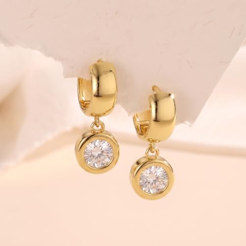 Gold Dangle Earrings for Women, 14K Gold Plated Chunky Hoop Earrings with Charms Cubic Zirconia Drop Earrings Statement Jewelry for Women - color: Gold A