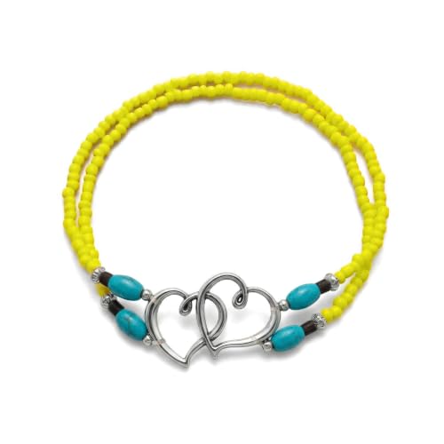 Ankle Bracelets for Women Waterproof Elastic Anklets | Boho Layered Beaded Ankle Bracelet Double Heart Colorful Anklet Summer Beach Jewelry Accessories - style: Yellow Style