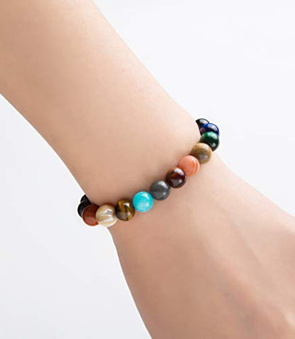 Fesciory Solar System Bracelet for Women, Universe Galaxy Beaded Jewelry | Natural Stone Beads, Universe Galaxy Design, Guardian Star Charm, Adjustable Fit, Birthday & Astronomy Planet Gifts for Loves - color: Blue Sandstone(Nine Planets)