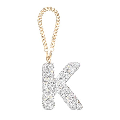 MECCANIXITY Bling Car Letter Charm, Initial K Letter Interior Car Rear View Mirror Decoration Hanging Crystal Ornaments for Women Bags Water Cup DIY Craft, Silver - style: Letter K
