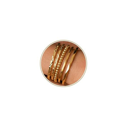 CONRAN KREMIX Sterling Silver Gold Rings for Women Non Tarnish, Waterproof Dainty 14K Gold Plated Stackable Thin Thumb Ring Set Trendy Wedding Bands Engagement Rings for Women
