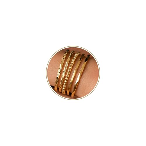 CONRAN KREMIX Sterling Silver Gold Rings for Women Non Tarnish, Waterproof Dainty 14K Gold Plated Stackable Thin Thumb Ring Set Trendy Wedding Bands Engagement Rings for Women