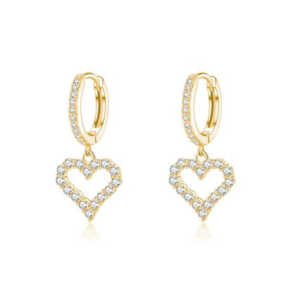 SLUYNZ 925 Sterling Silver CZ Sweet Love Hoop Earrings for Women Teens Hollow Heart Huggie Earrings Drop - color: B-Yellow