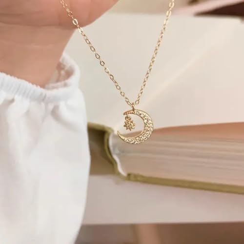 Luxury Moon Star Pendant Necklace for Women Noble Sweet Party Jewelry - color: Gold Color