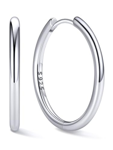 ChicSilver 925 Sterling Silver Hoop Earrings for Women Silver Huggie Hoops | Hypoallergenic 925 sterling silver hoops in 8/10/12/14/16/18/20MM, available in Gold/Silver/Rose Gold/Black. - color: Silver, size: 18mm