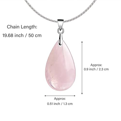Natural Stone Teardrop Pendant Necklace, Birthstone Water Drop Gemstone Necklace with Stainless Steel Chain for Women - color: Rose Quartz