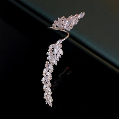 Rhinestone Finger Ring for Women Sparkly Crystal Butterfly Flower Leaf Adjustable Statement Chain Rings Punk Jewelry - color: silver leaf