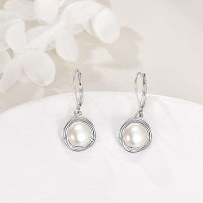 FreshWater Pearl Dangle Earrings 925 Sterling Silver Lapis lazuli Turquoise Larimar Opal Black Pearl Leverback Earrings for Women Birthday Hypoallergenic - style: pearl earrings