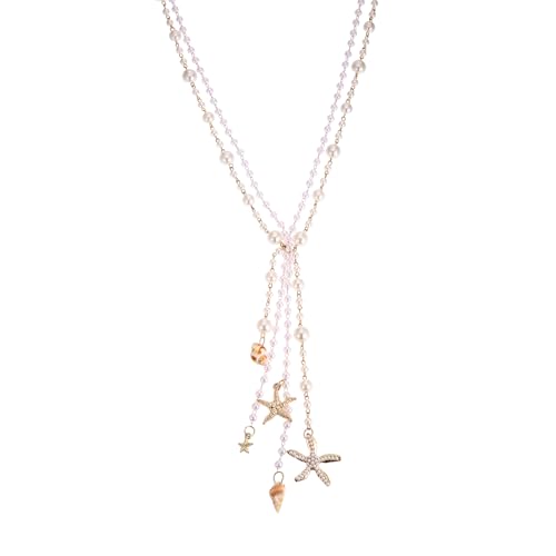 Simulated Pearl Strand Layered Necklace for Women, Multi Strand Long Necklace, Dainty Sweater Necklace for Party Costume Jewelry - style: Starfish