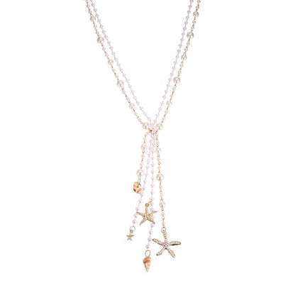 Simulated Pearl Strand Layered Necklace for Women, Multi Strand Long Necklace, Dainty Sweater Necklace for Party Costume Jewelry - style: Starfish