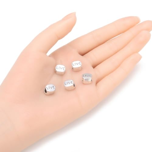 40pcs Live Love Beads Large Hole Beads (4.5mm Hole) Antique Silver - size: Live Love Bead