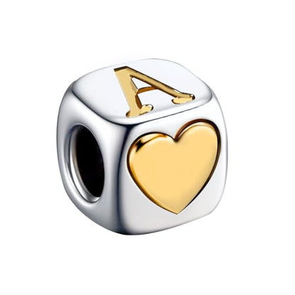 KunBead Initial A-Z Letter Gold Heart Alphabet Love Bead Birthday Charms Compatible with Pandora Charm Bracelet for Women - style: Letter A